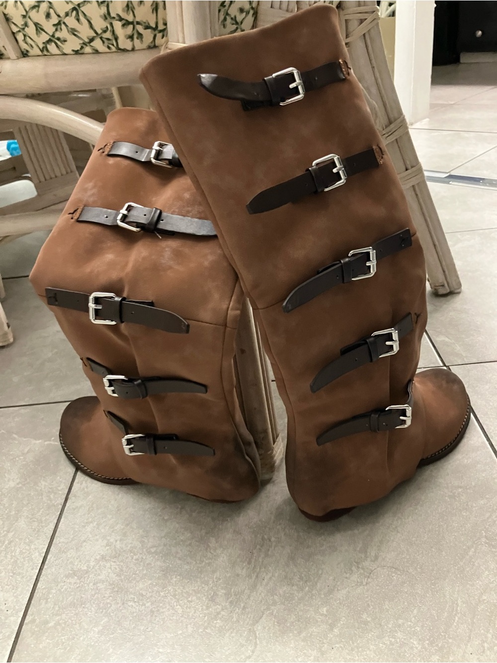 Brown Slouch Knee-High Buckle Boots